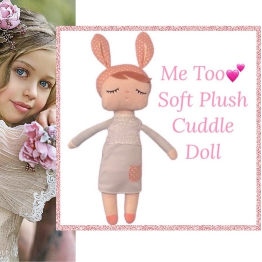 Vintage Doll Soft Plush Me Too Sleeping Doll Blue Dress Pink Ears Vintage Toys